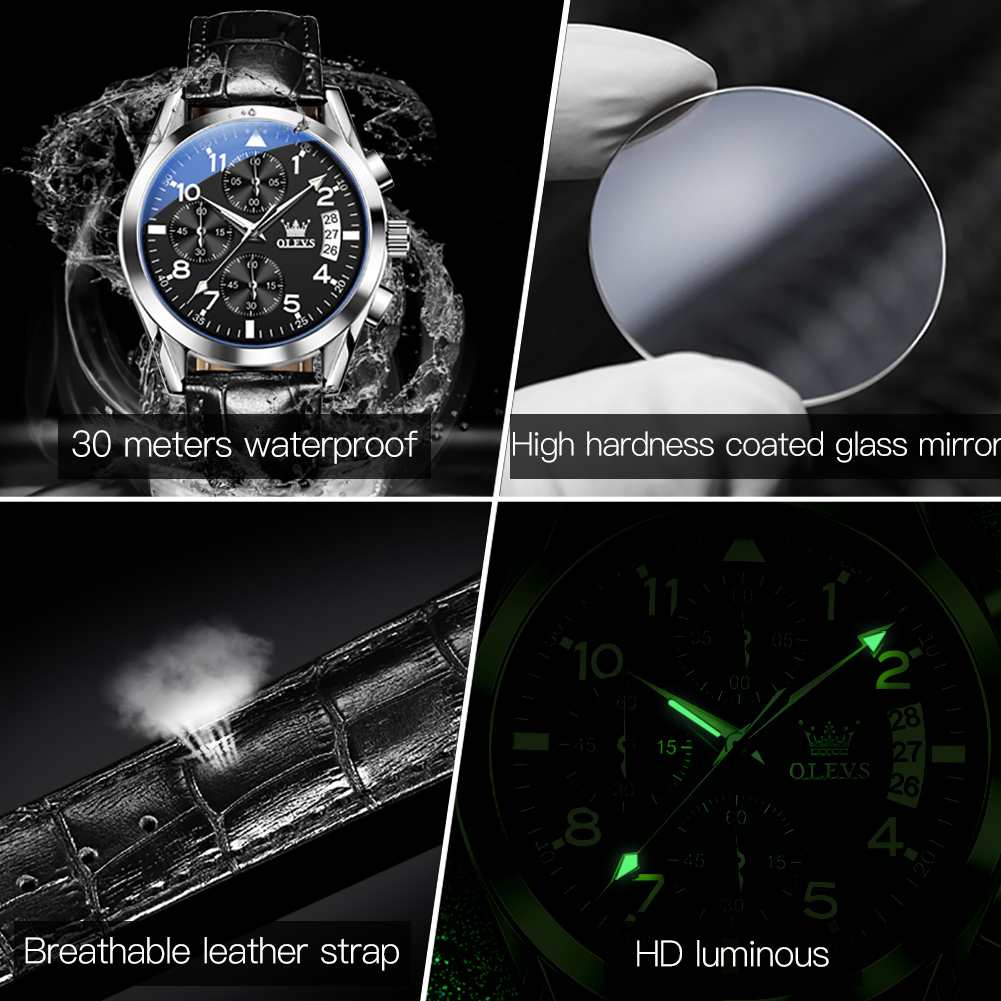OLEVS Quartz Watch for Men Ori - Leather Watch Band Men บทวิจารณ์และราคา