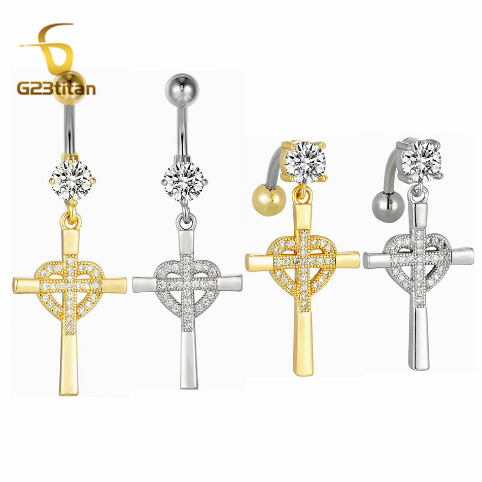 CZ Heart Cross Zircon Dangled  - Curved Spring Bar บทวิจารณ์และราคา