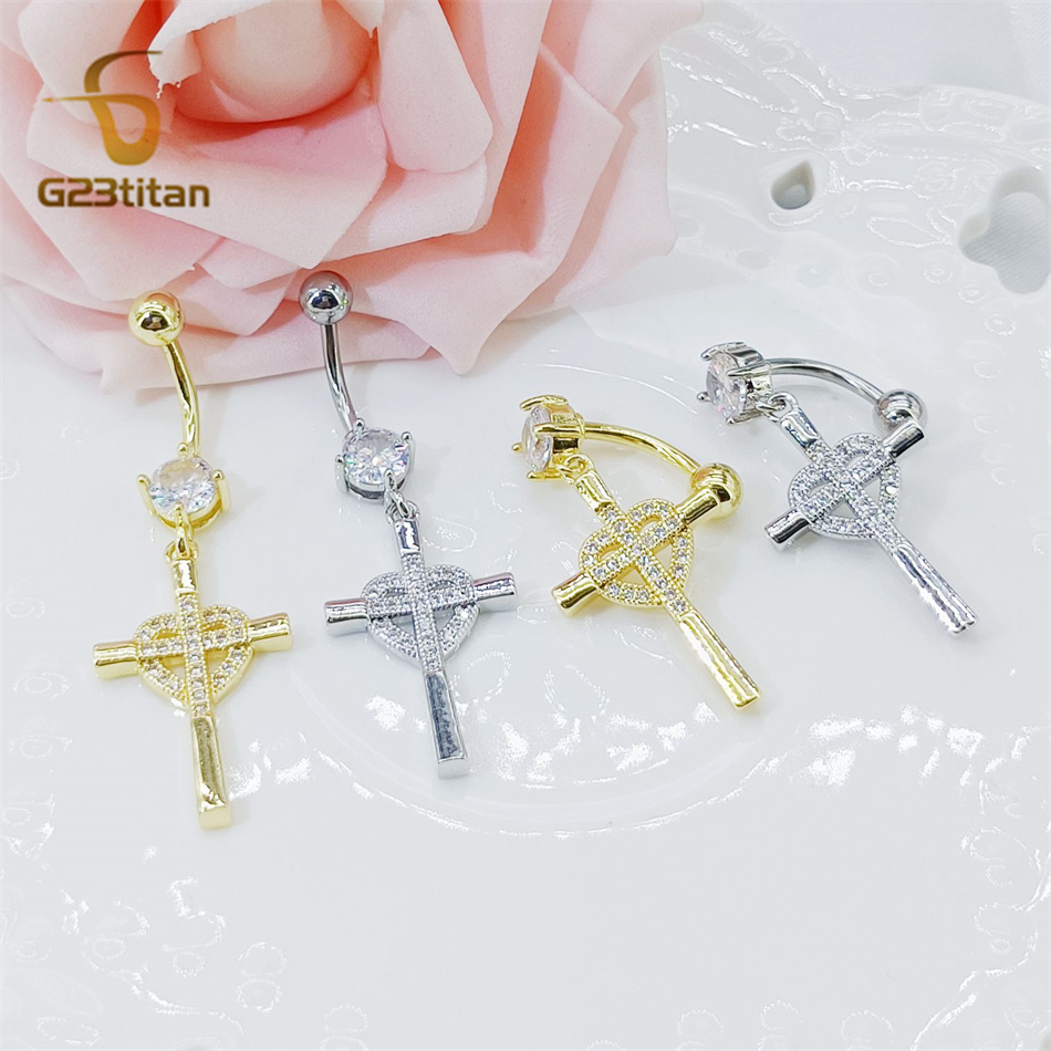 CZ Heart Cross Zircon Dangled  - Curved Spring Bar บทวิจารณ์และราคา