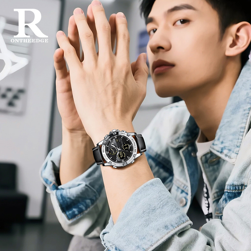 Fashion Men’s Big Face Quartz  - Leather Watch Band Men บทวิจารณ์และราคา
