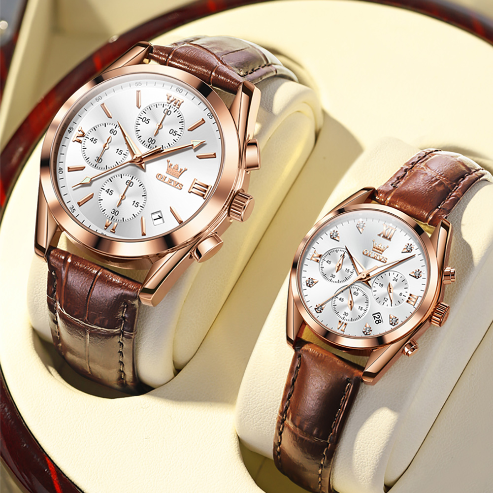 OLEVS Couple Watch for Men Wom - Leather Watch Band Men บทวิจารณ์และราคา