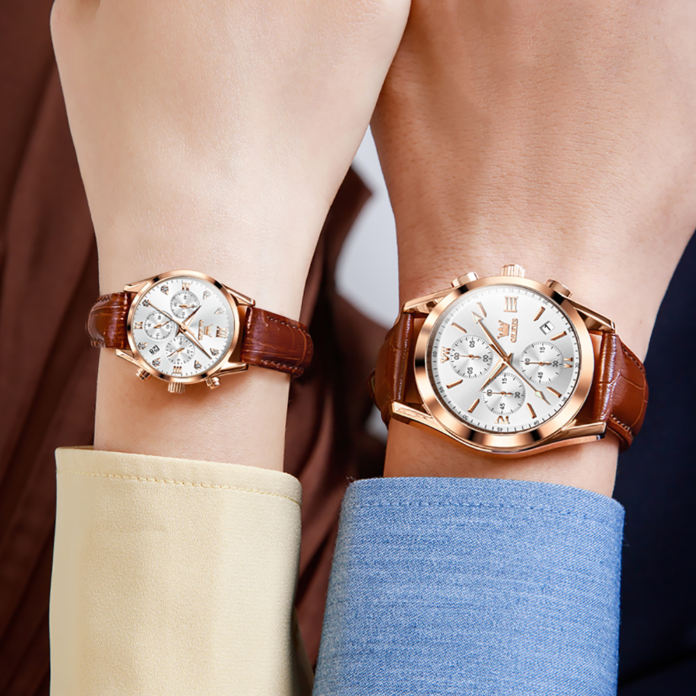 OLEVS Couple Watch for Men Wom - Leather Watch Band Men บทวิจารณ์และราคา