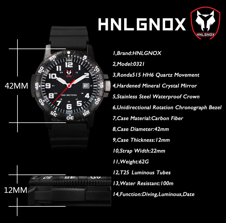 Hnlgnox Mens Pilot Watches Spo - Rubber Strap Diver บทวิจารณ์และราคา