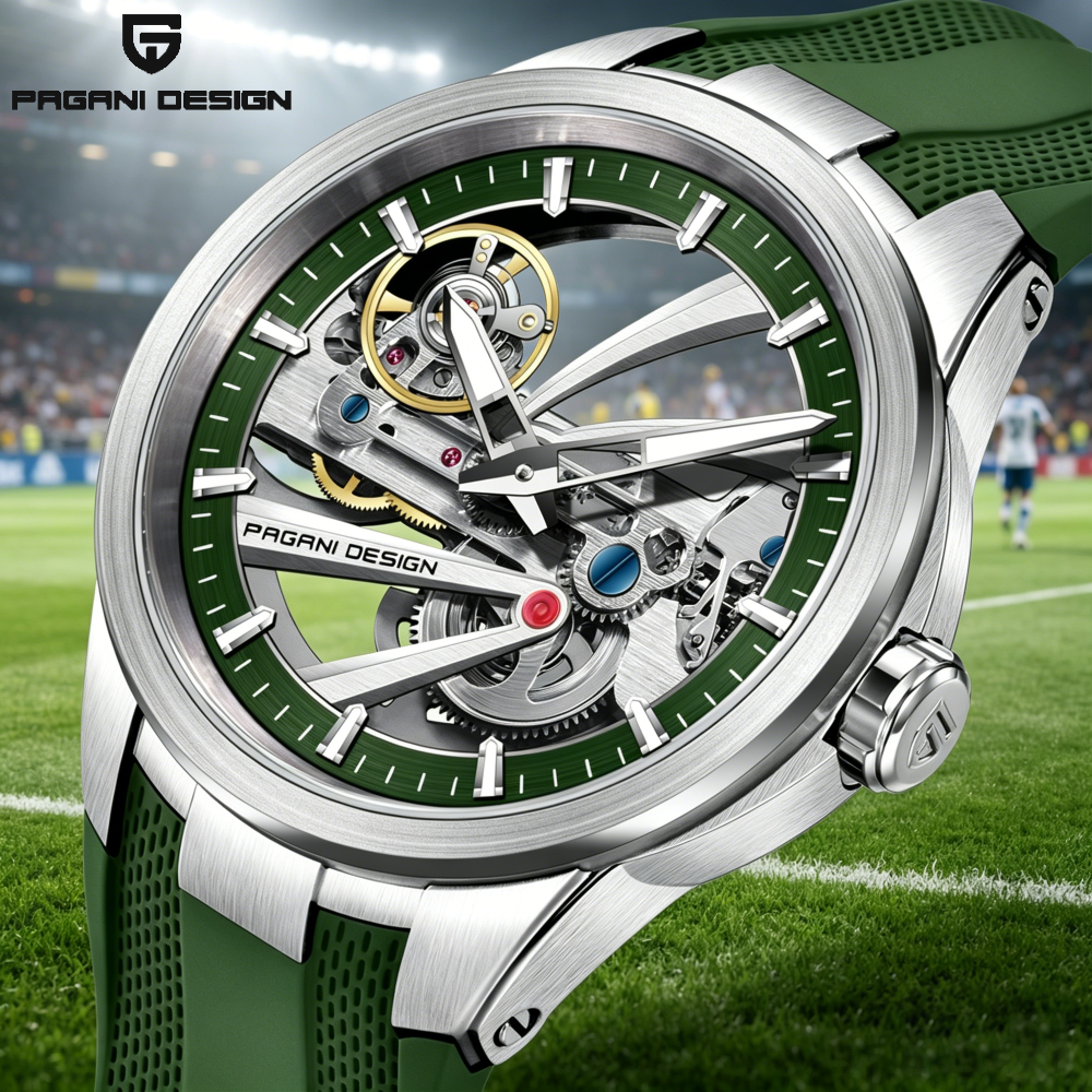 Green Skeleton PAGANI DESIGN P - Rubber Strap Diver บทวิจารณ์และราคา