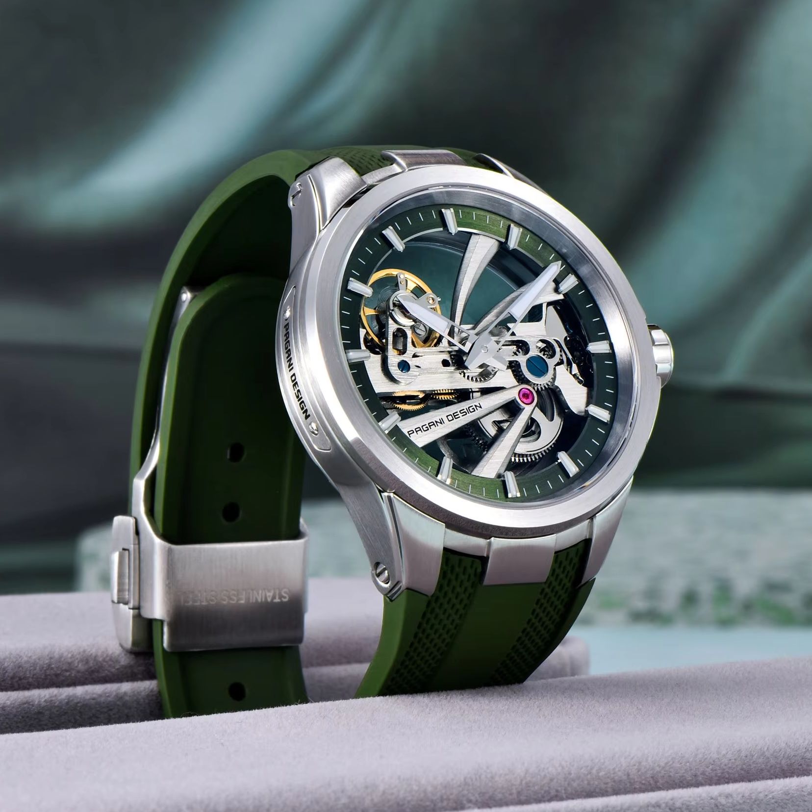 Green Skeleton PAGANI DESIGN P - Rubber Strap Diver บทวิจารณ์และราคา