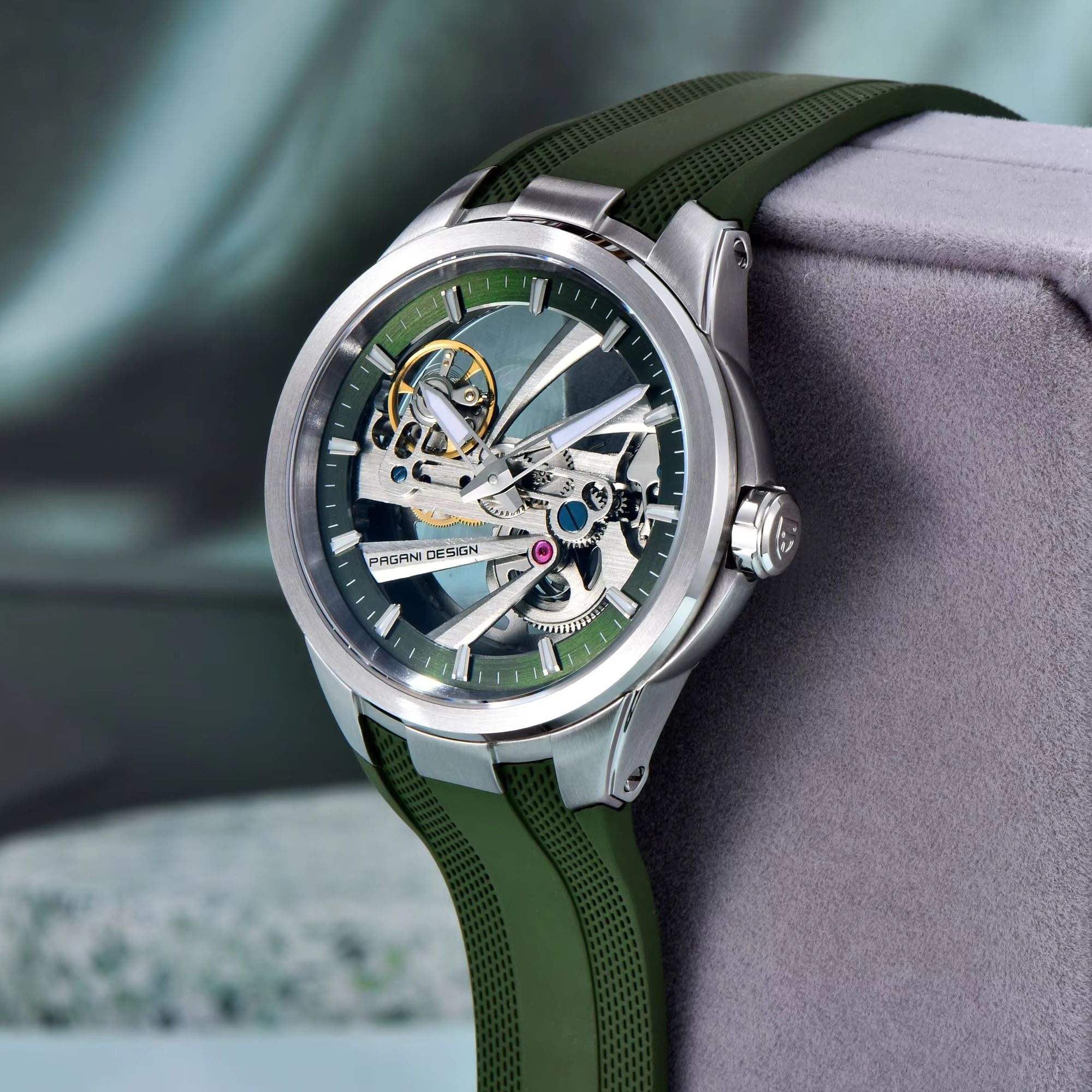 Green Skeleton PAGANI DESIGN P - Rubber Strap Diver บทวิจารณ์และราคา