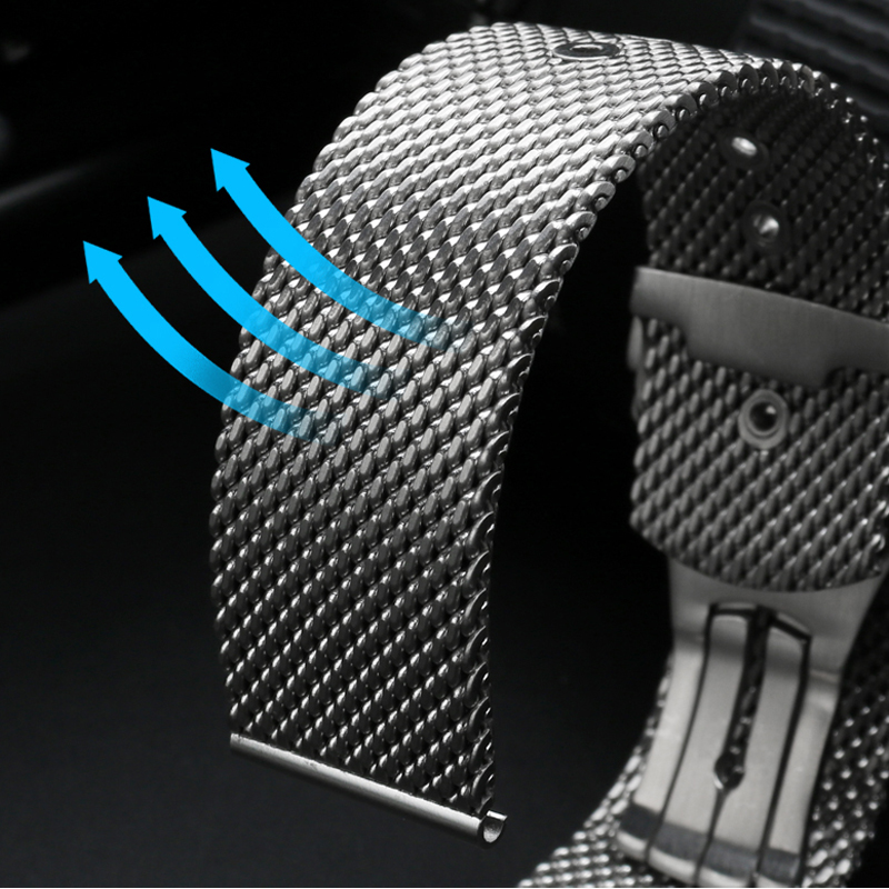 20mm 22mm solid Stainless Stee - Mesh Strap Metal บทวิจารณ์และราคา