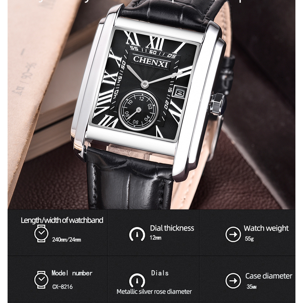 CHENXI 8216 Fashion Classic Sq - Leather Watch Band Men บทวิจารณ์และราคา