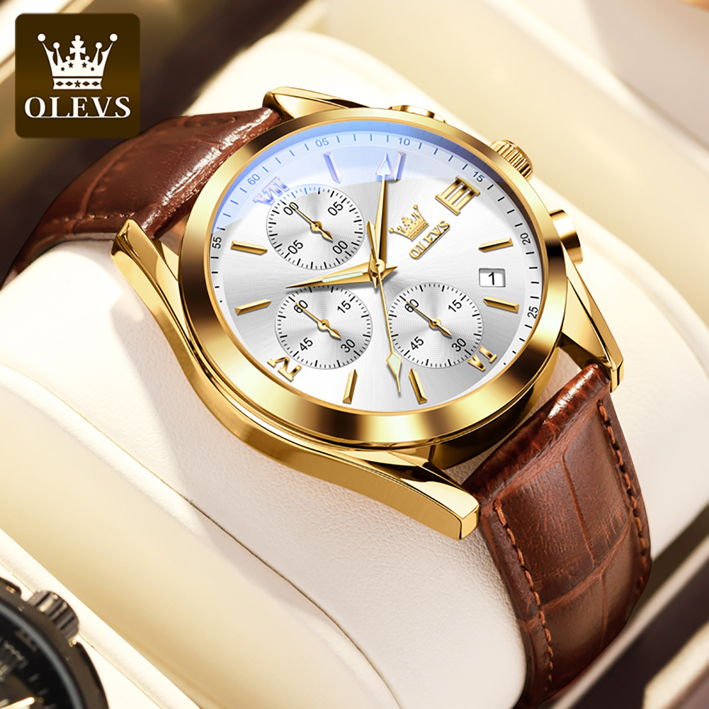 OLEVS 2872 Chronograph Men's W - Leather Watch Band Men บทวิจารณ์และราคา
