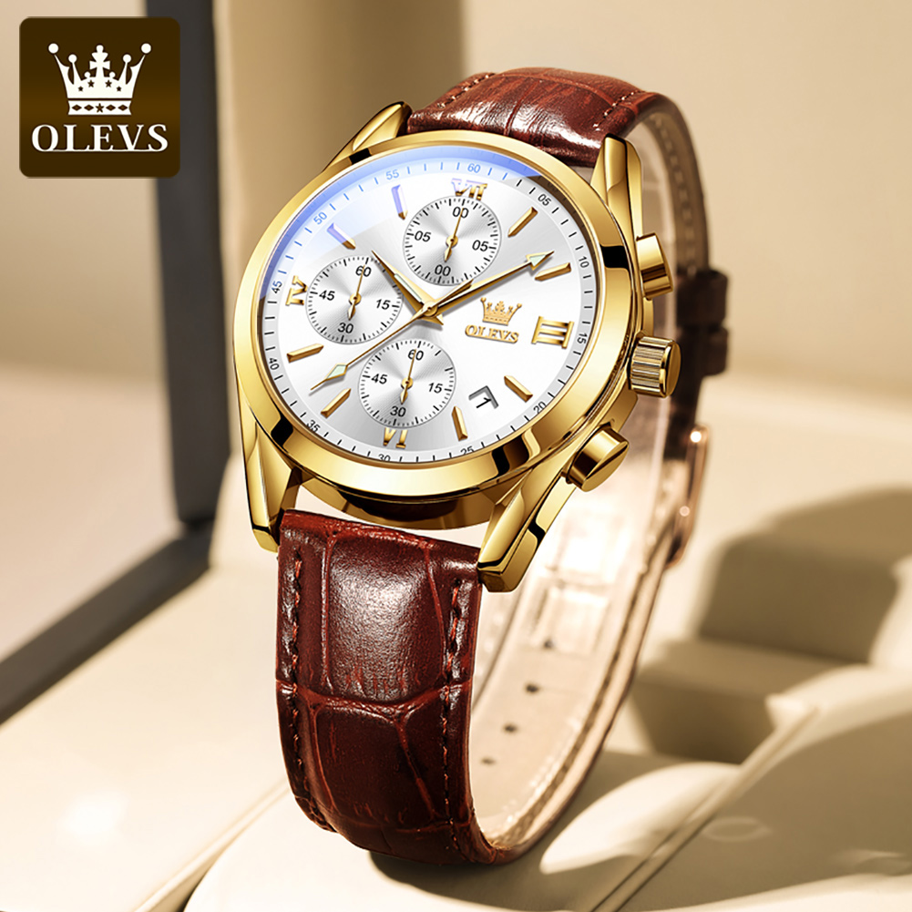 OLEVS 2872 Chronograph Men's W - Leather Watch Band Men บทวิจารณ์และราคา