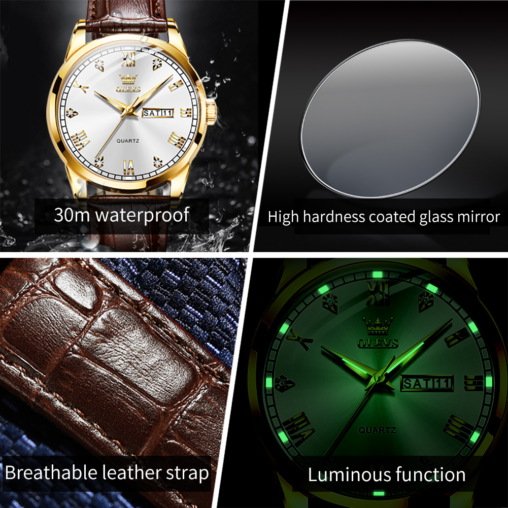 OLEVS 6896 Top Brand Men Quart - Leather Watch Band Men บทวิจารณ์และราคา